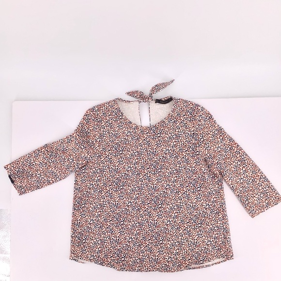 Zara Basic Open Tie Back Bobo Pattern 3/4 Sleeve Blouse Size Small - Picture 1 of 14